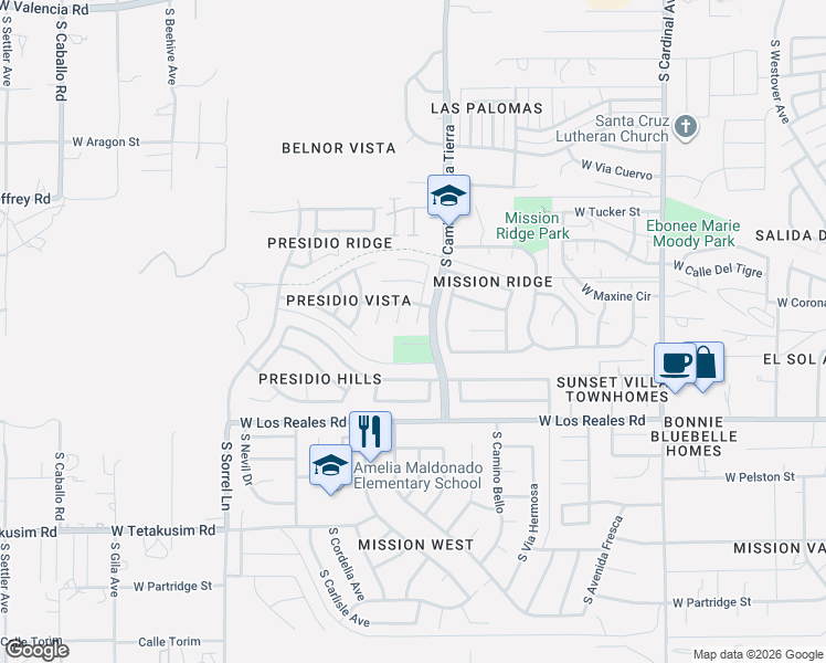map of restaurants, bars, coffee shops, grocery stores, and more near 7121 South Placita del Campo in Tucson
