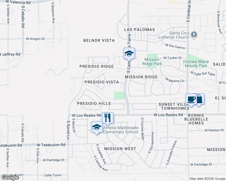 map of restaurants, bars, coffee shops, grocery stores, and more near 7121 South Placita del Campo in Tucson