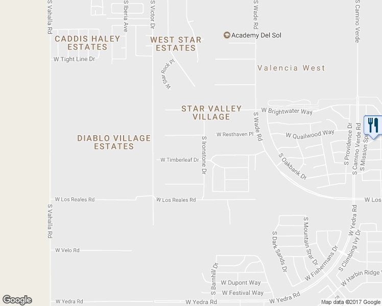 map of restaurants, bars, coffee shops, grocery stores, and more near 7244 West Timberleaf Drive in Tucson