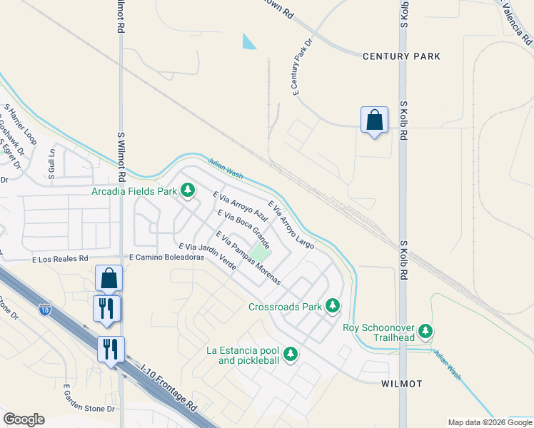map of restaurants, bars, coffee shops, grocery stores, and more near 6731 East Via Arroyo Largo in Tucson