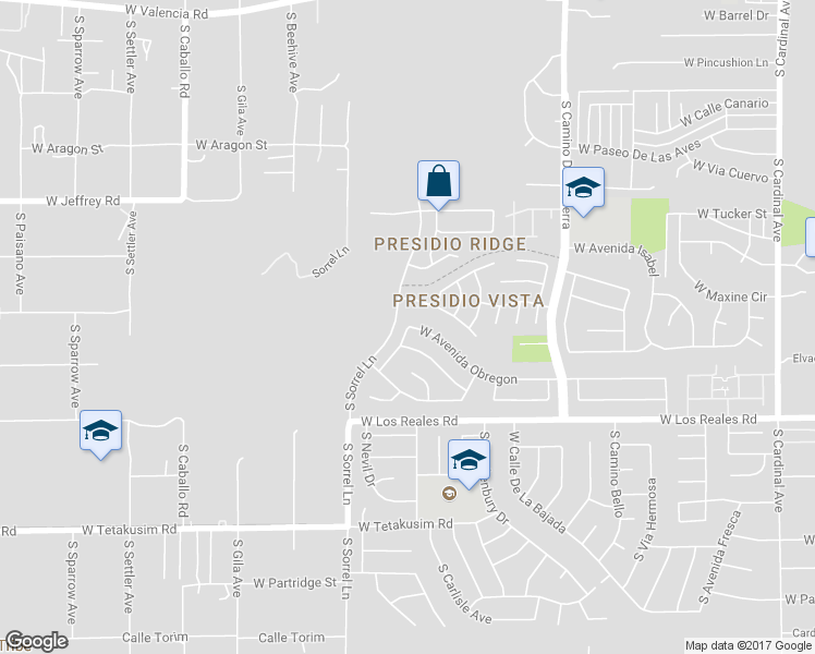 map of restaurants, bars, coffee shops, grocery stores, and more near 6958 South Camino Secreto in Tucson