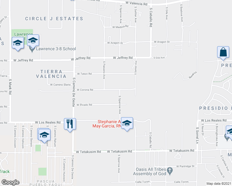 map of restaurants, bars, coffee shops, grocery stores, and more near 4311 West Corona Road in Tucson