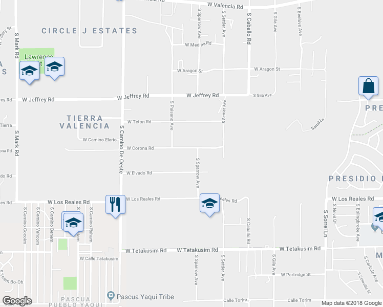 map of restaurants, bars, coffee shops, grocery stores, and more near 4311 West Corona Road in Tucson