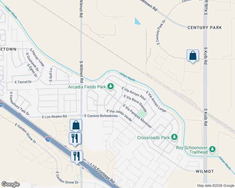 map of restaurants, bars, coffee shops, grocery stores, and more near 6535 East Vuelta Tierra Blanca in Tucson