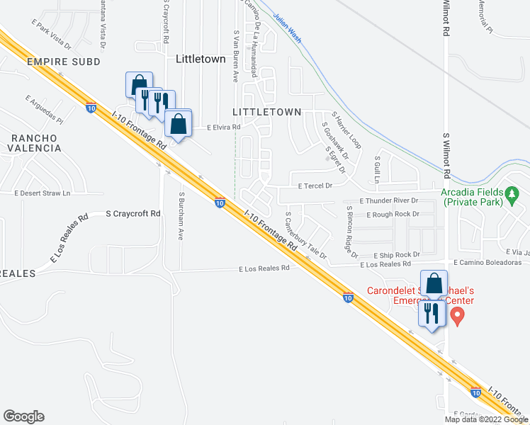 map of restaurants, bars, coffee shops, grocery stores, and more near 7154 South Vuelta SILUETA in Tucson
