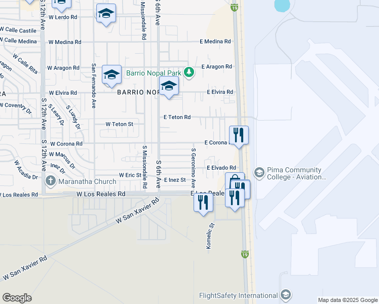 map of restaurants, bars, coffee shops, grocery stores, and more near 217 East Susana Street in Tucson