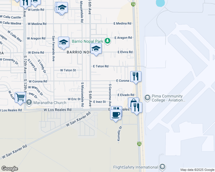 map of restaurants, bars, coffee shops, grocery stores, and more near 217 East Susana Street in Tucson