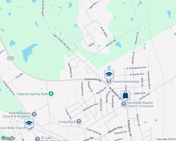 map of restaurants, bars, coffee shops, grocery stores, and more near 3515 Kings Circle in Corsicana