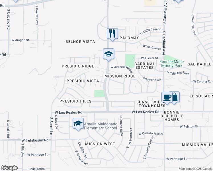 map of restaurants, bars, coffee shops, grocery stores, and more near 7112 South Camino Grande in Tucson