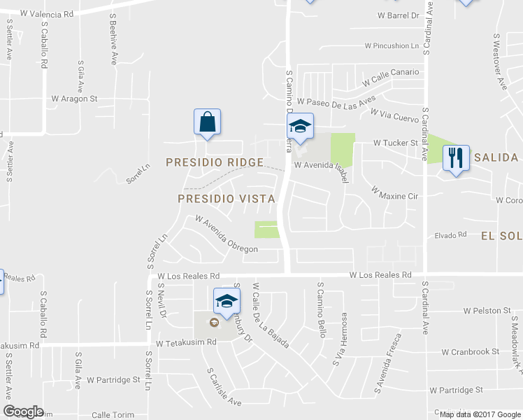 map of restaurants, bars, coffee shops, grocery stores, and more near 7121 S Placita Del Campo in Tucson