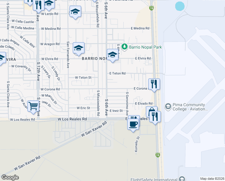 map of restaurants, bars, coffee shops, grocery stores, and more near 26 East Corona Road in Tucson
