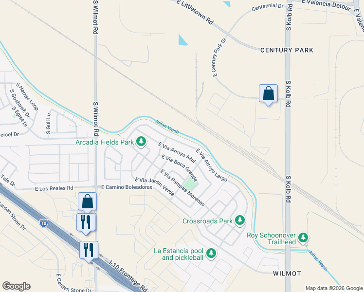 map of restaurants, bars, coffee shops, grocery stores, and more near 6685 East Via Arroyo Azul in Tucson