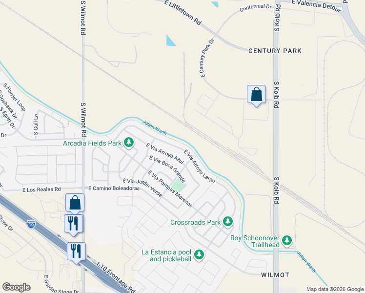 map of restaurants, bars, coffee shops, grocery stores, and more near 6699 East Via Arroyo Largo in Tucson
