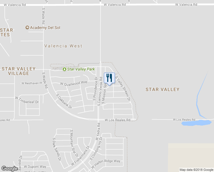 map of restaurants, bars, coffee shops, grocery stores, and more near 6542 West Winter Valley Way in Tucson