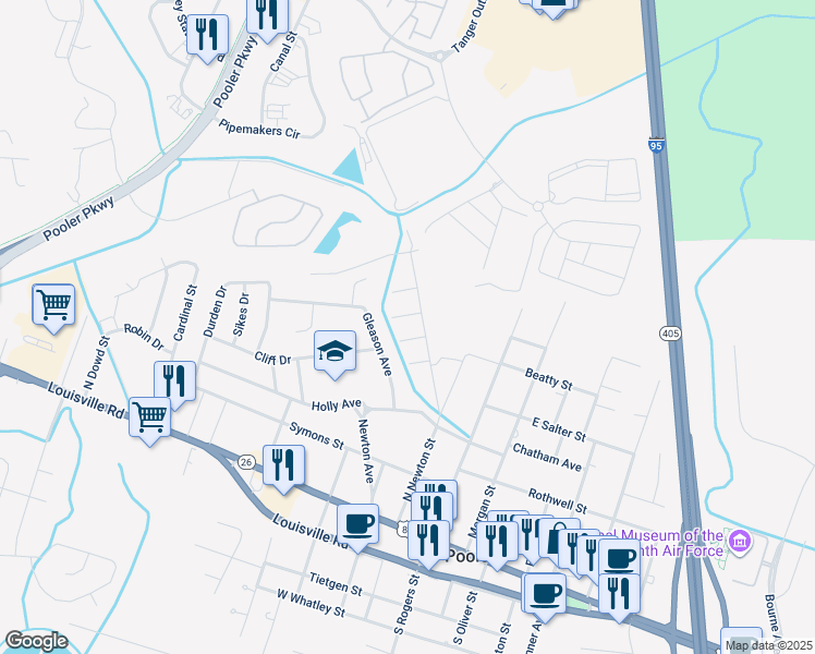 map of restaurants, bars, coffee shops, grocery stores, and more near 323 Benton Drive in Pooler