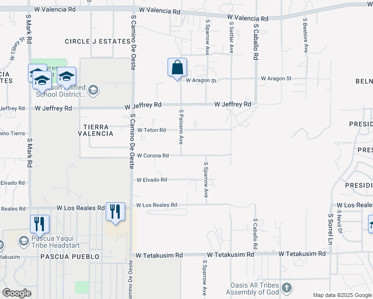 map of restaurants, bars, coffee shops, grocery stores, and more near 4342 West Corona Road in Tucson