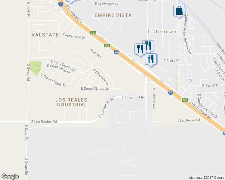 map of restaurants, bars, coffee shops, grocery stores, and more near 5264 East Desert Straw Lane in Tucson