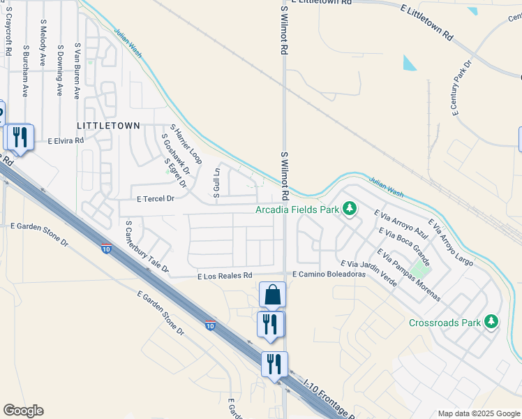 map of restaurants, bars, coffee shops, grocery stores, and more near 6255 East Rough Rock Drive in Tucson