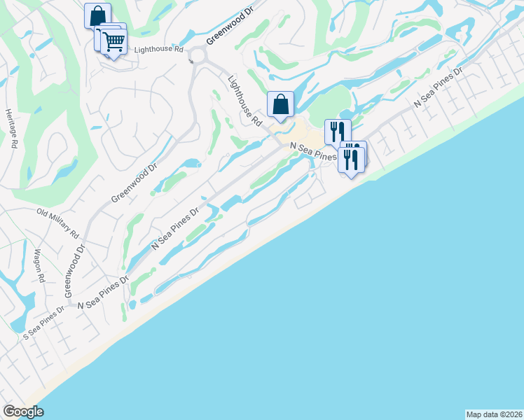 map of restaurants, bars, coffee shops, grocery stores, and more near 9 Beach Lagoon Road in Hilton Head Island