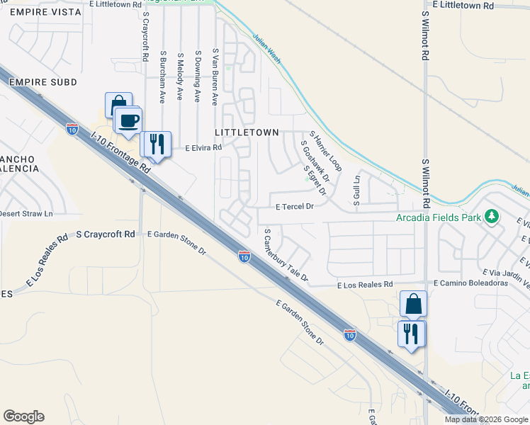 map of restaurants, bars, coffee shops, grocery stores, and more near 7060 South Petrel Lane in Tucson