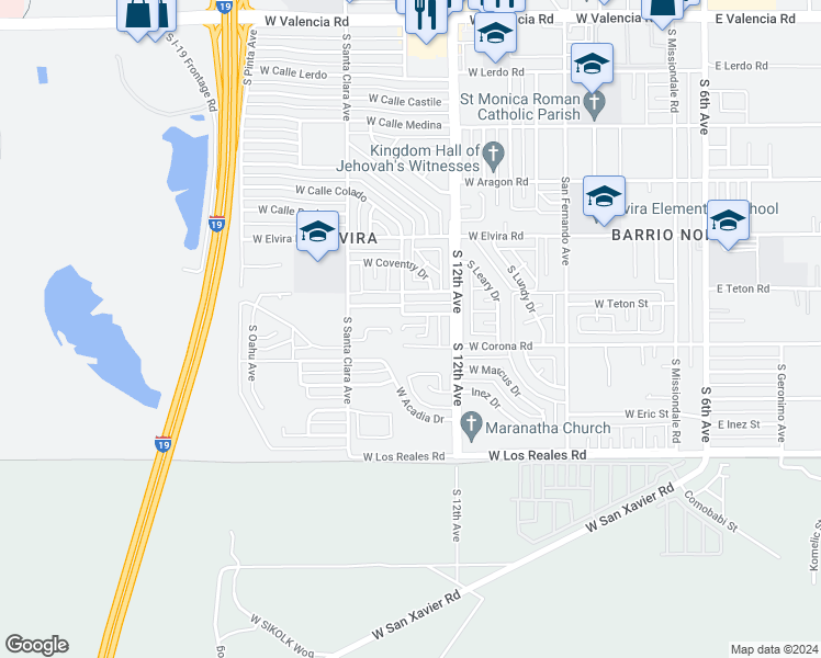map of restaurants, bars, coffee shops, grocery stores, and more near 7060 South Cabot Place in Tucson