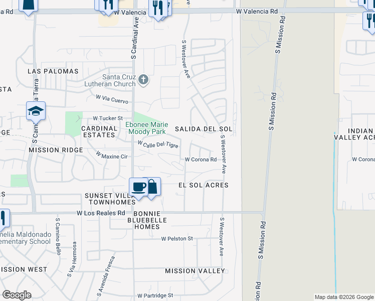 map of restaurants, bars, coffee shops, grocery stores, and more near 7041 South Placita Del Mundo in Tucson