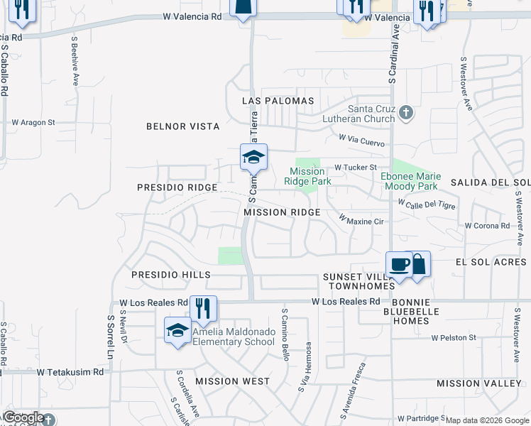map of restaurants, bars, coffee shops, grocery stores, and more near 3260 West Avenida Sombra in Tucson
