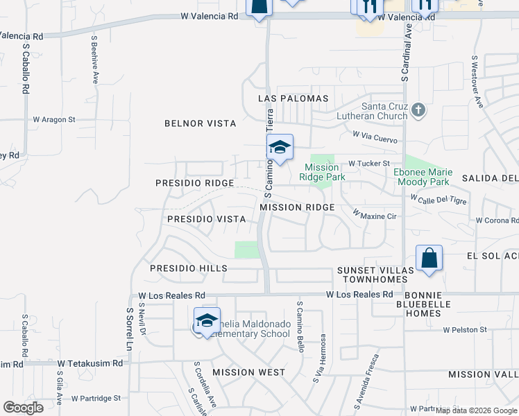 map of restaurants, bars, coffee shops, grocery stores, and more near 7028 South Camino Grande in Tucson