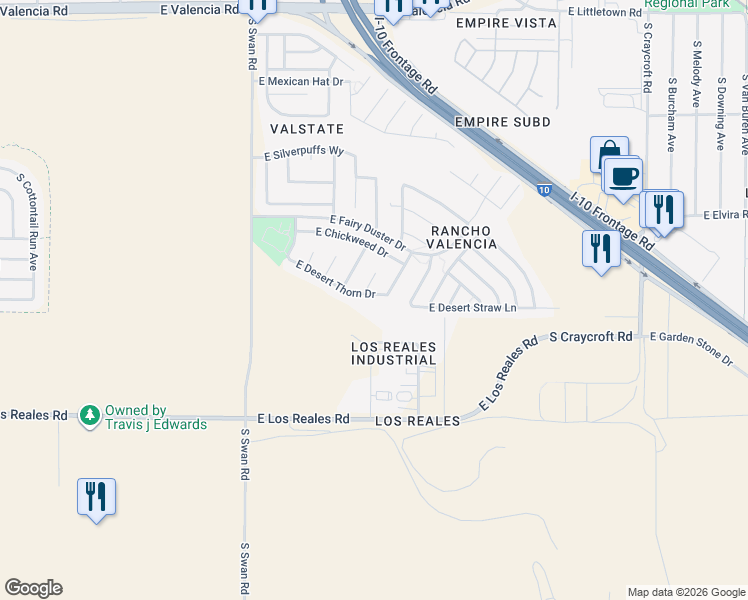 map of restaurants, bars, coffee shops, grocery stores, and more near 4954 East Desert Thorn Drive in Tucson