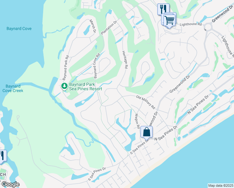 map of restaurants, bars, coffee shops, grocery stores, and more near 73 Heritage Road in Hilton Head Island