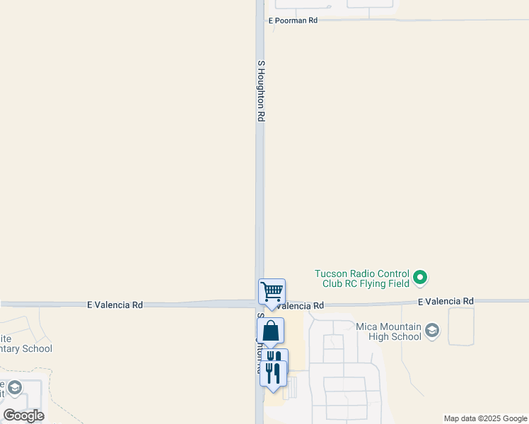 map of restaurants, bars, coffee shops, grocery stores, and more near Houghton Greenway in Tucson