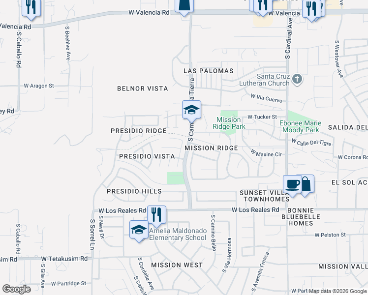 map of restaurants, bars, coffee shops, grocery stores, and more near 7028 South Camino Grande in Tucson