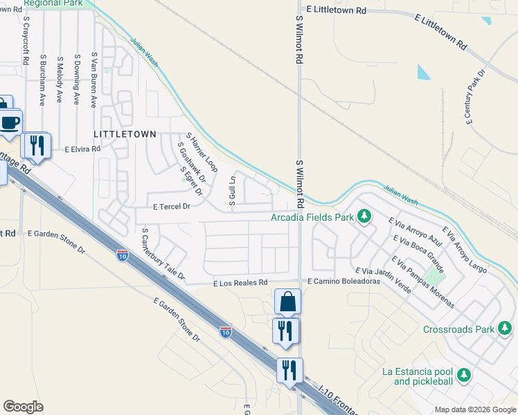 map of restaurants, bars, coffee shops, grocery stores, and more near 6203 East Bramble Street in Tucson