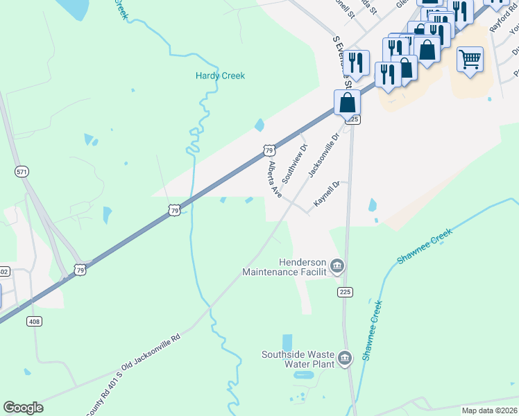 map of restaurants, bars, coffee shops, grocery stores, and more near 2932 County Road 407 in Henderson