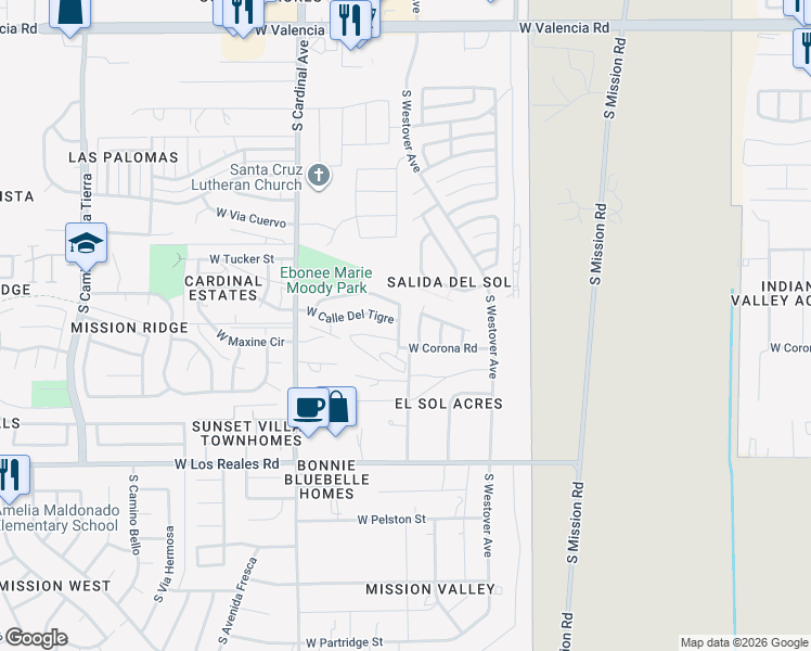 map of restaurants, bars, coffee shops, grocery stores, and more near 7041 South Placita Del Mundo in Tucson
