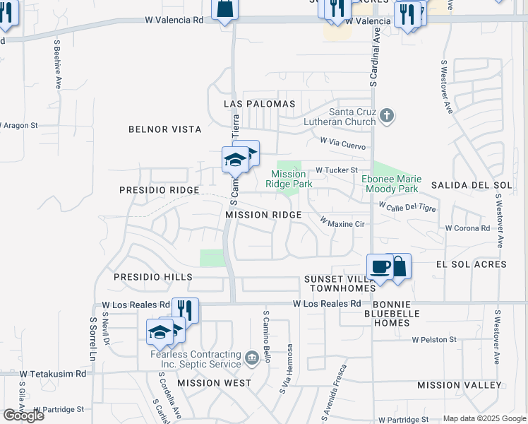 map of restaurants, bars, coffee shops, grocery stores, and more near 3236 West Avenida Sombra in Tucson