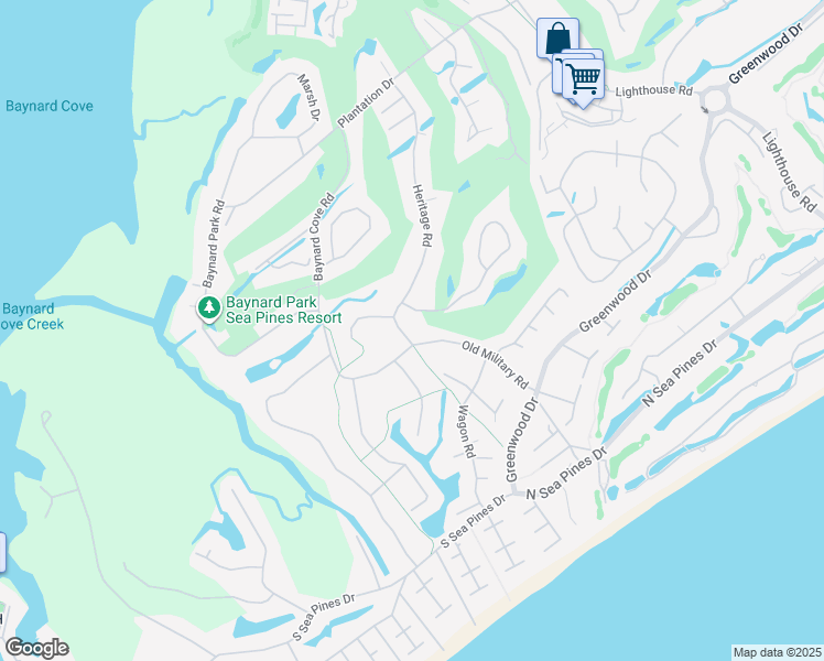 map of restaurants, bars, coffee shops, grocery stores, and more near 73 Heritage Road in Hilton Head Island