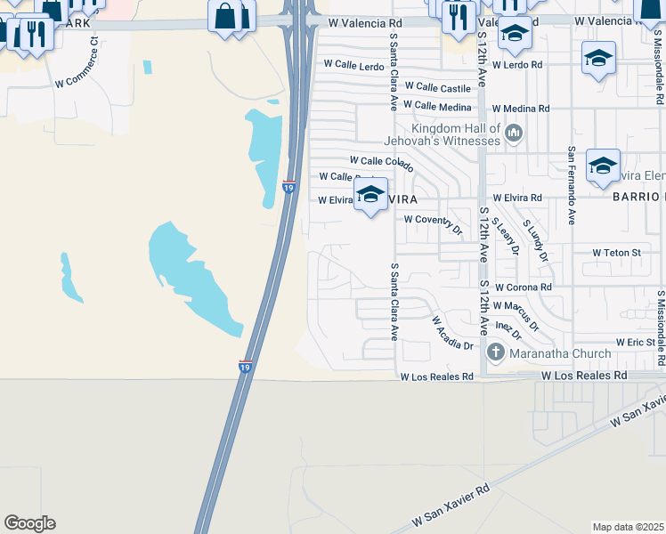 map of restaurants, bars, coffee shops, grocery stores, and more near 922 West Oahu Place in Tucson