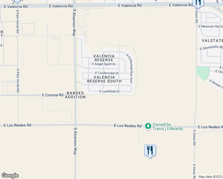 map of restaurants, bars, coffee shops, grocery stores, and more near 4133 East Lushfield Drive in Tucson