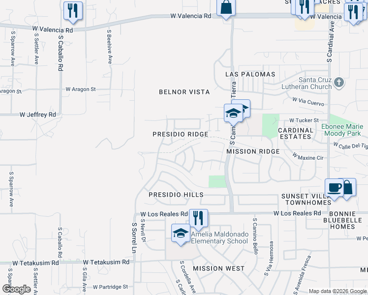 map of restaurants, bars, coffee shops, grocery stores, and more near 3580 West Avenida Sombra in Tucson