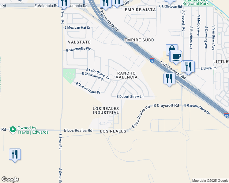map of restaurants, bars, coffee shops, grocery stores, and more near 7057 South Parsnip Lane in Tucson