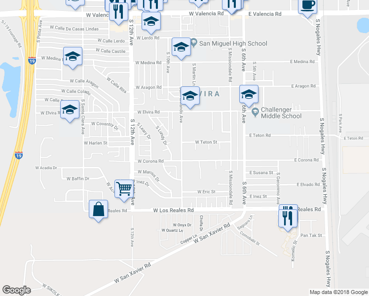 map of restaurants, bars, coffee shops, grocery stores, and more near 7033 San Fernando Avenue in Tucson