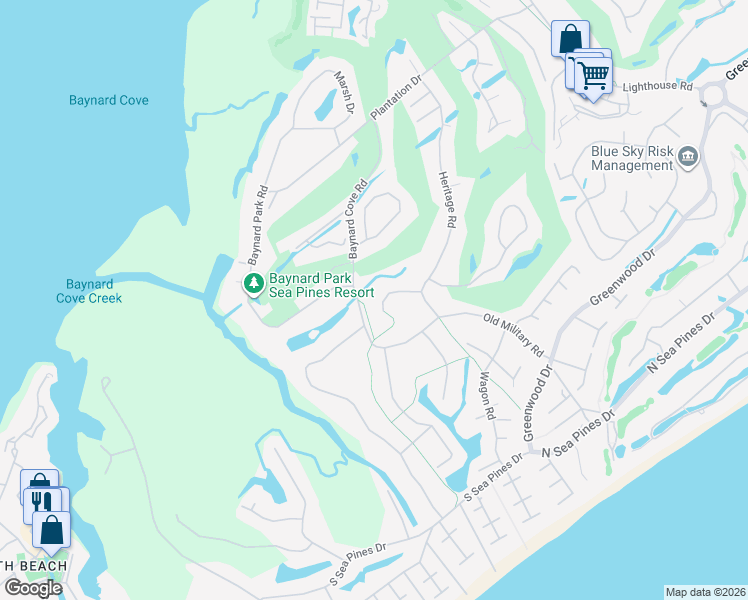 map of restaurants, bars, coffee shops, grocery stores, and more near 12 Heritage Court in Hilton Head Island