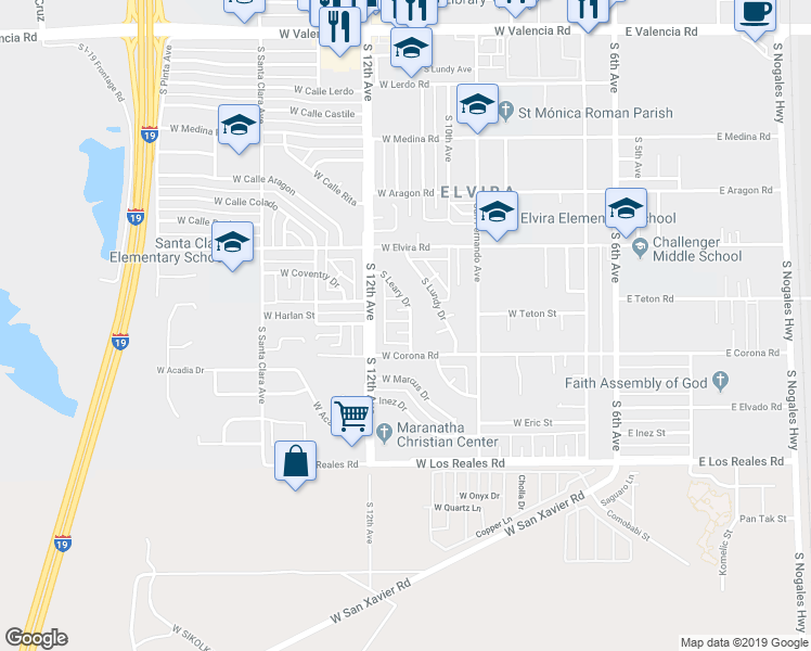map of restaurants, bars, coffee shops, grocery stores, and more near 7058 South Leary Drive in Tucson