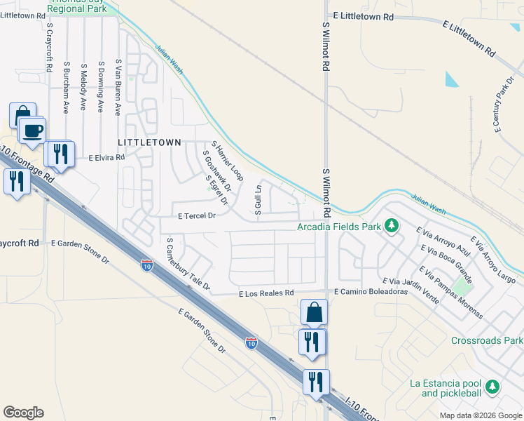 map of restaurants, bars, coffee shops, grocery stores, and more near 7083 South Gull Lane in Tucson