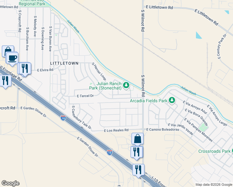 map of restaurants, bars, coffee shops, grocery stores, and more near 7088 South Dunnock Drive in Tucson