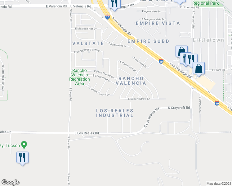 map of restaurants, bars, coffee shops, grocery stores, and more near 7045 South Beavertail Lane in Tucson