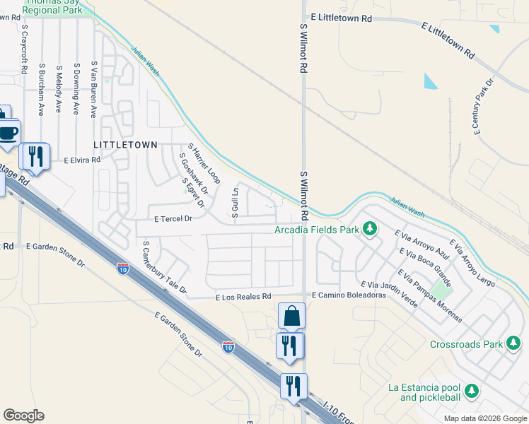 map of restaurants, bars, coffee shops, grocery stores, and more near 6203 East Bramble Street in Tucson