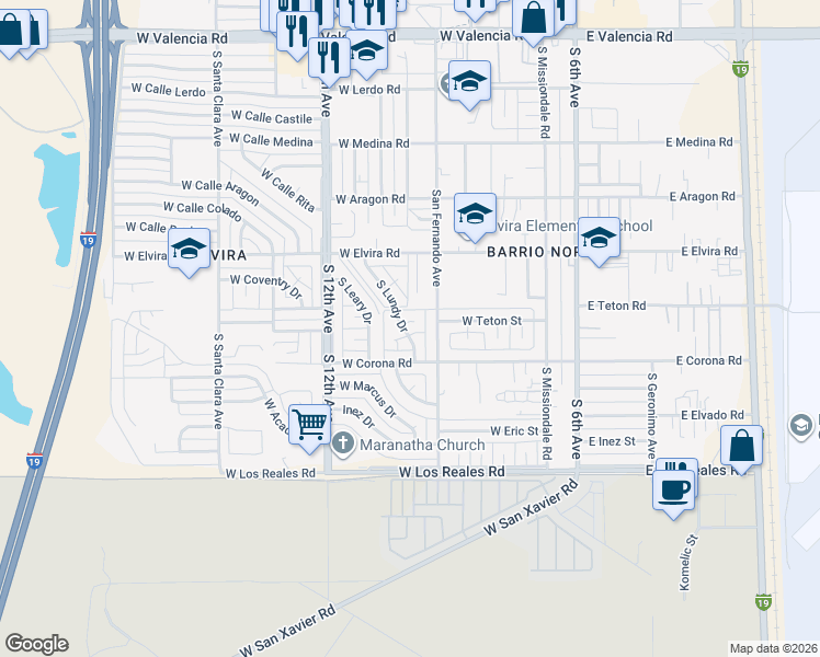 map of restaurants, bars, coffee shops, grocery stores, and more near 7026 Lundy in Tucson