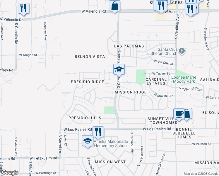 map of restaurants, bars, coffee shops, grocery stores, and more near 3401 West Avenida Sombra in Tucson